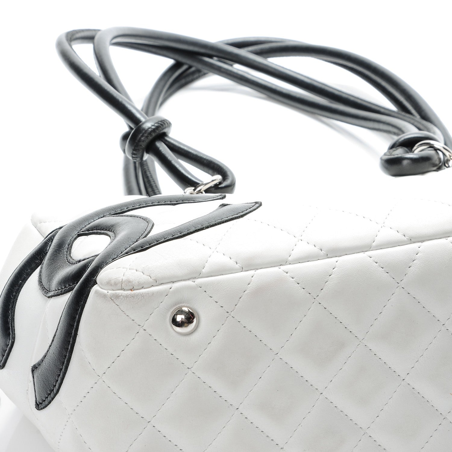 Chanel Calfskin Quilted Large Cambon Bowler White Black 10 of 13