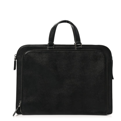 Prada Saffiano Cuir Travel Front Zip Pocket Briefcase Black 1 of 8