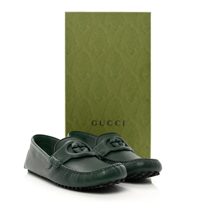 Gucci Soft Clove Calfskin Monochrome Mens Interlocking G Driver Loafers 9.5 Vintage Green 9 of 9