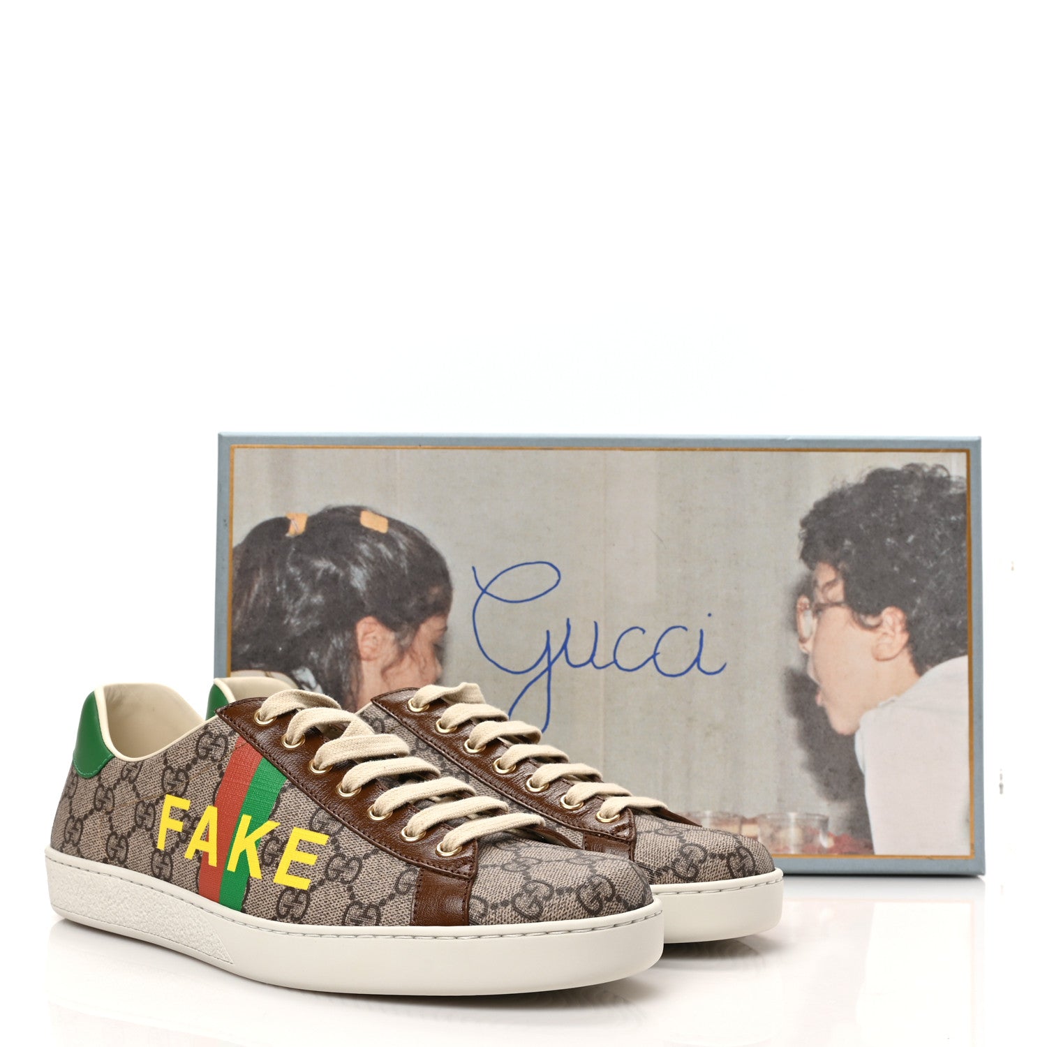 Gucci GG Supreme Monogram Fake/Not Mens Ace Sneakers 8.5 Beige New Shamarock Brown Sugar 10 of 10