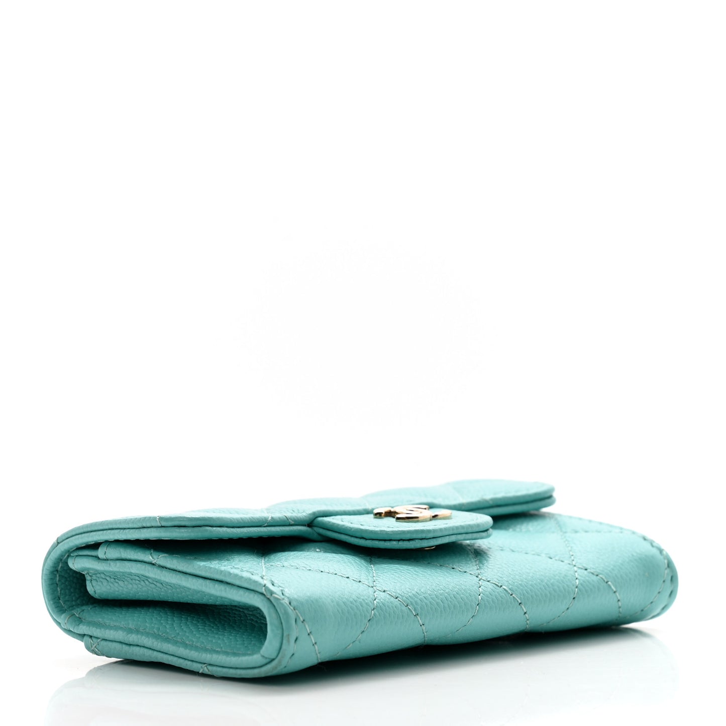 Caviar Quilted Flap Card Holder Wallet Turquoise