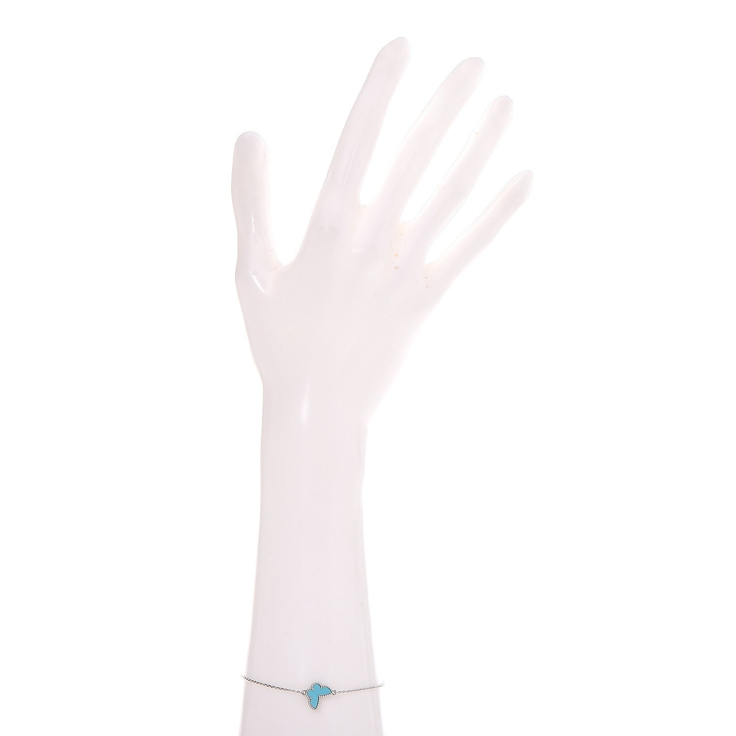 Van Cleef & Arpels 18K White Gold Turquoise Sweet Alhambra Butterfly Bracelet 7 of 12