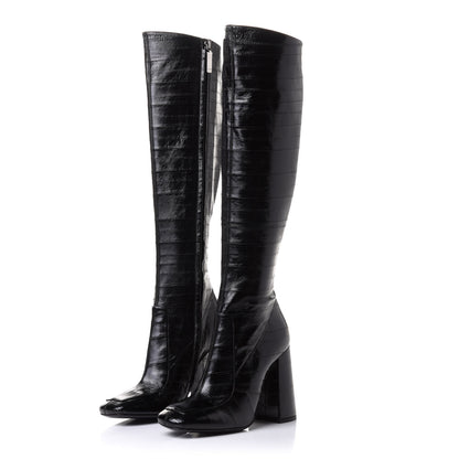 Saint Laurent Eelskin Jane Knee High Boots 36.5 Black 3 of 8