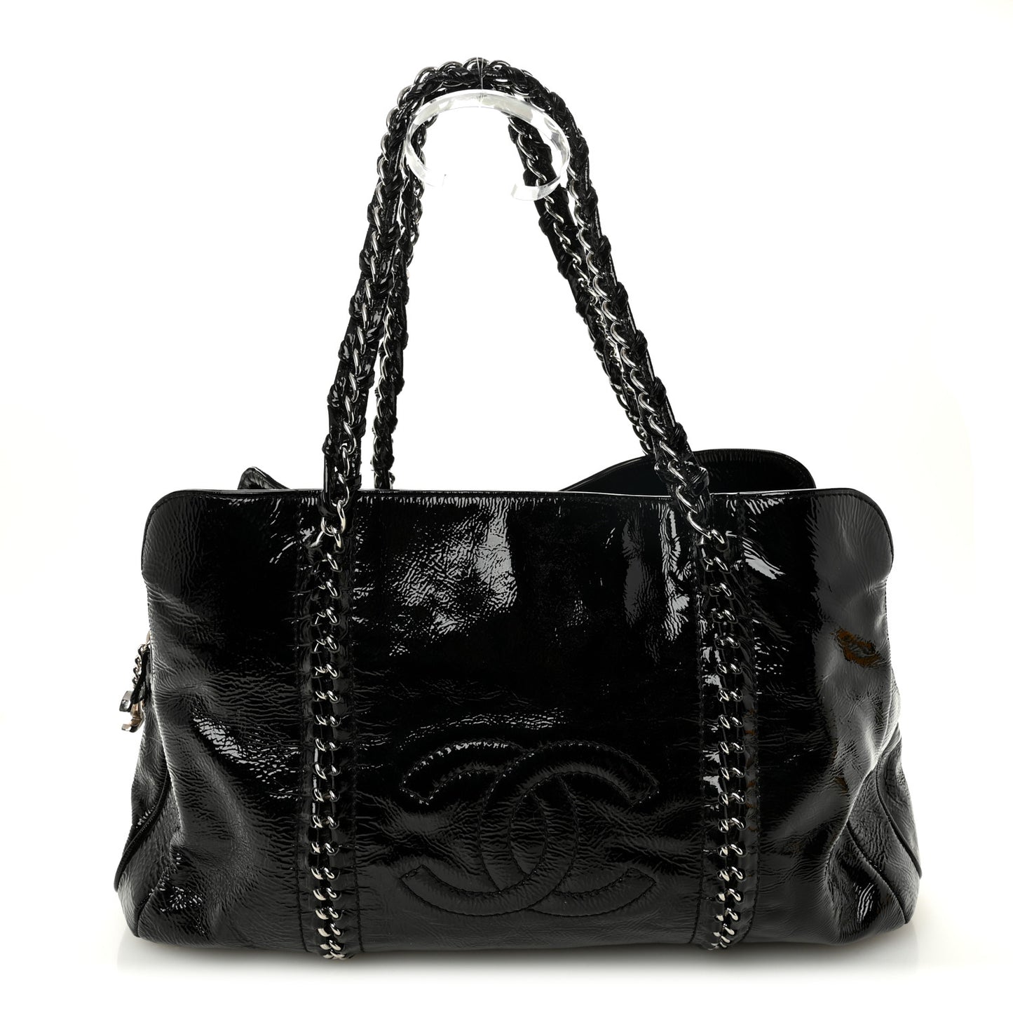 Patent Calfskin Large Luxe Ligne Tote Black