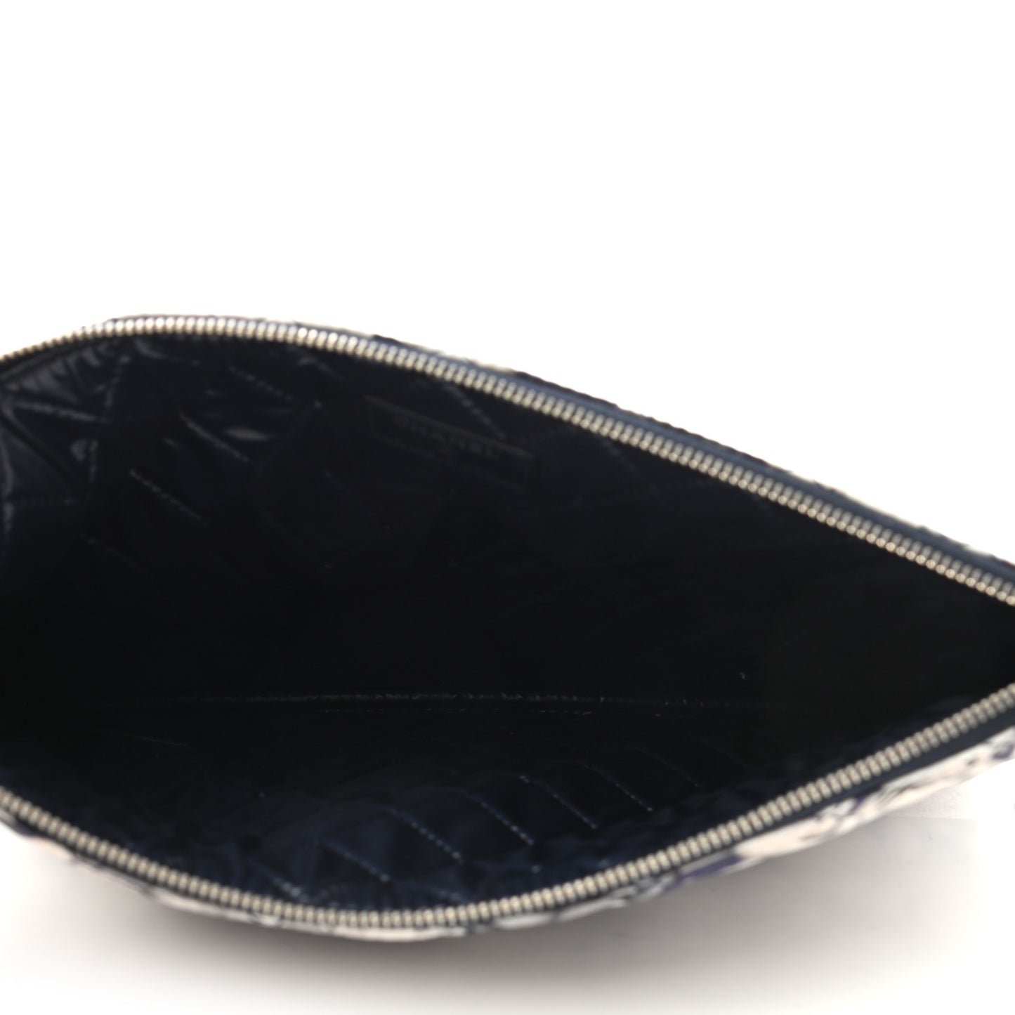 Nylon Quilted Medium Cat Emoticon Cosmetic Case Navy Grey Ecru