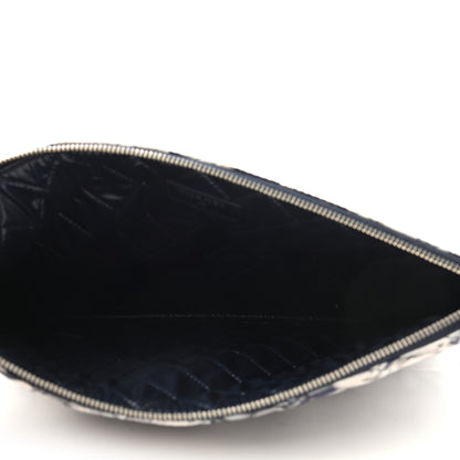 Chanel Nylon Quilted Medium Cat Emoticon Cosmetic Case Navy Grey Ecru 5 of 7