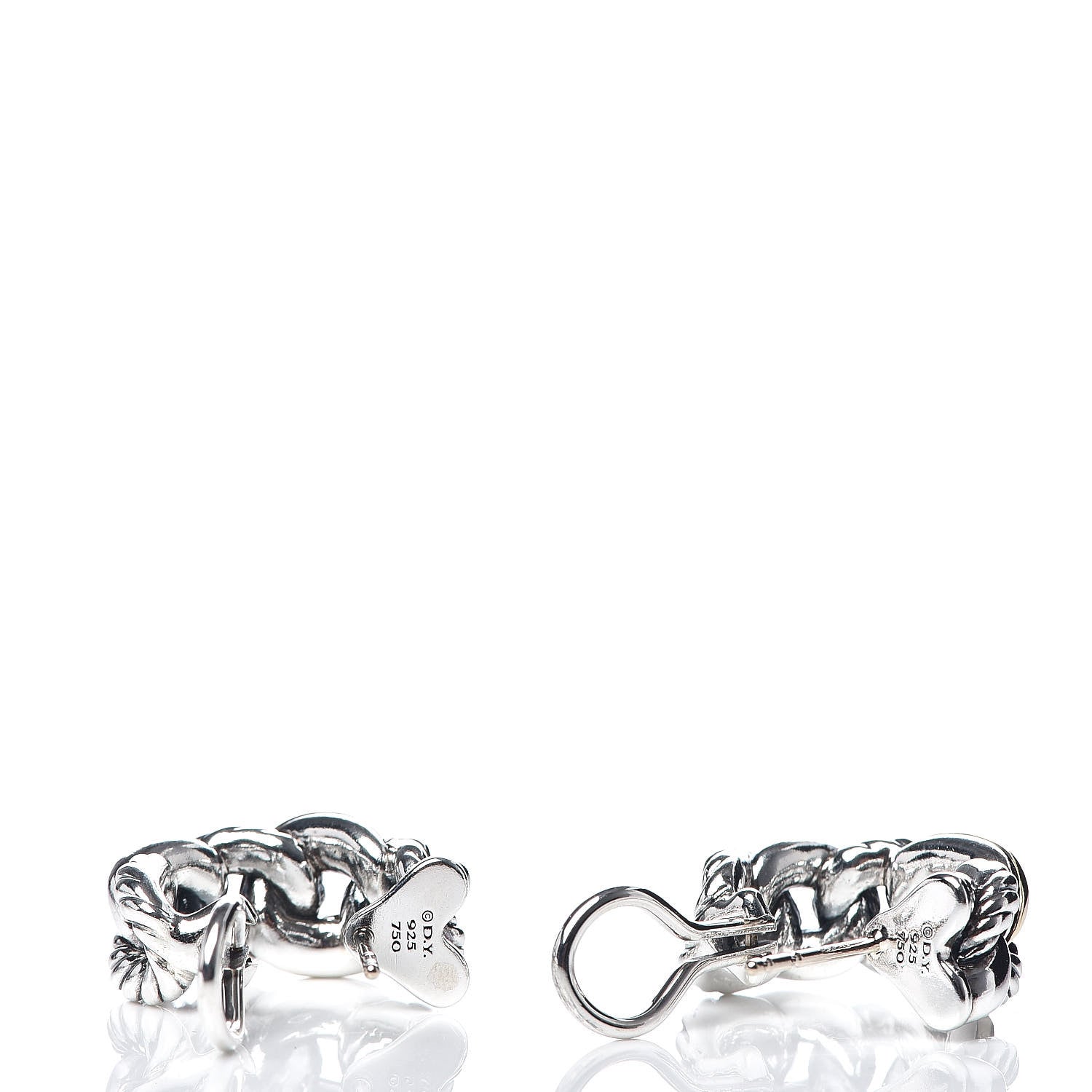 David Yurman Sterling Silver 18K Yellow Gold Belmont Curb Earrings 3 of 4