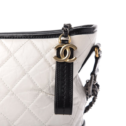 Chanel Aged Calfskin Quilted Medium Gabrielle Hobo Black White 10 of 10