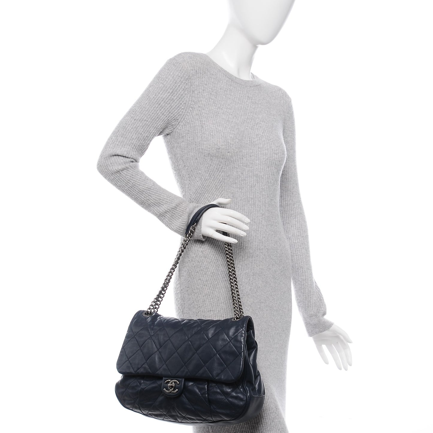 Calfskin Quilted Coco Pleats Flap Dark Navy Blue