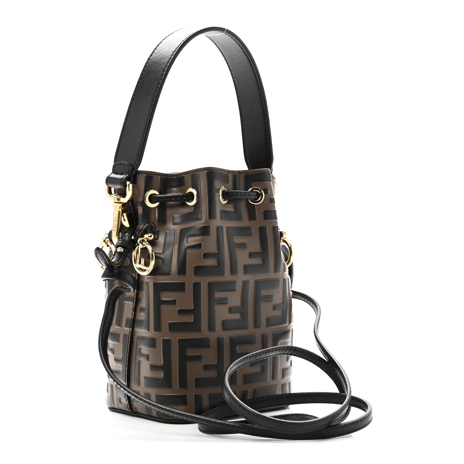 Fendi Vitello Liberty F is Fendi Bi-Color FF 1974 Embossed Mini Mon Tresor Bucket Bag Maya Black 3 of 10