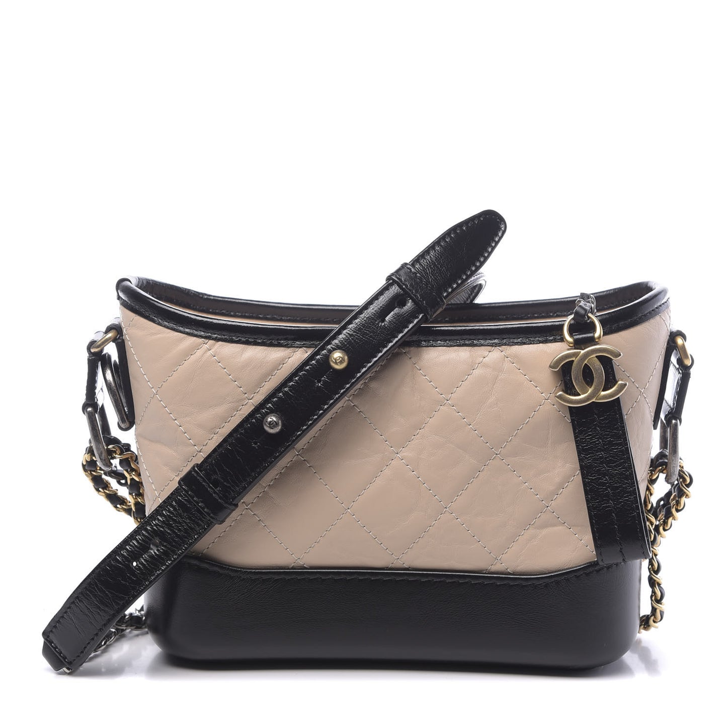 Aged Calfskin Quilted Small Gabrielle Hobo Beige Black