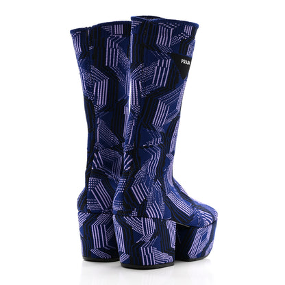 Prada Jacquard Knit Platform Ankle Boots 38.5 Bluette Glicine 5 of 12
