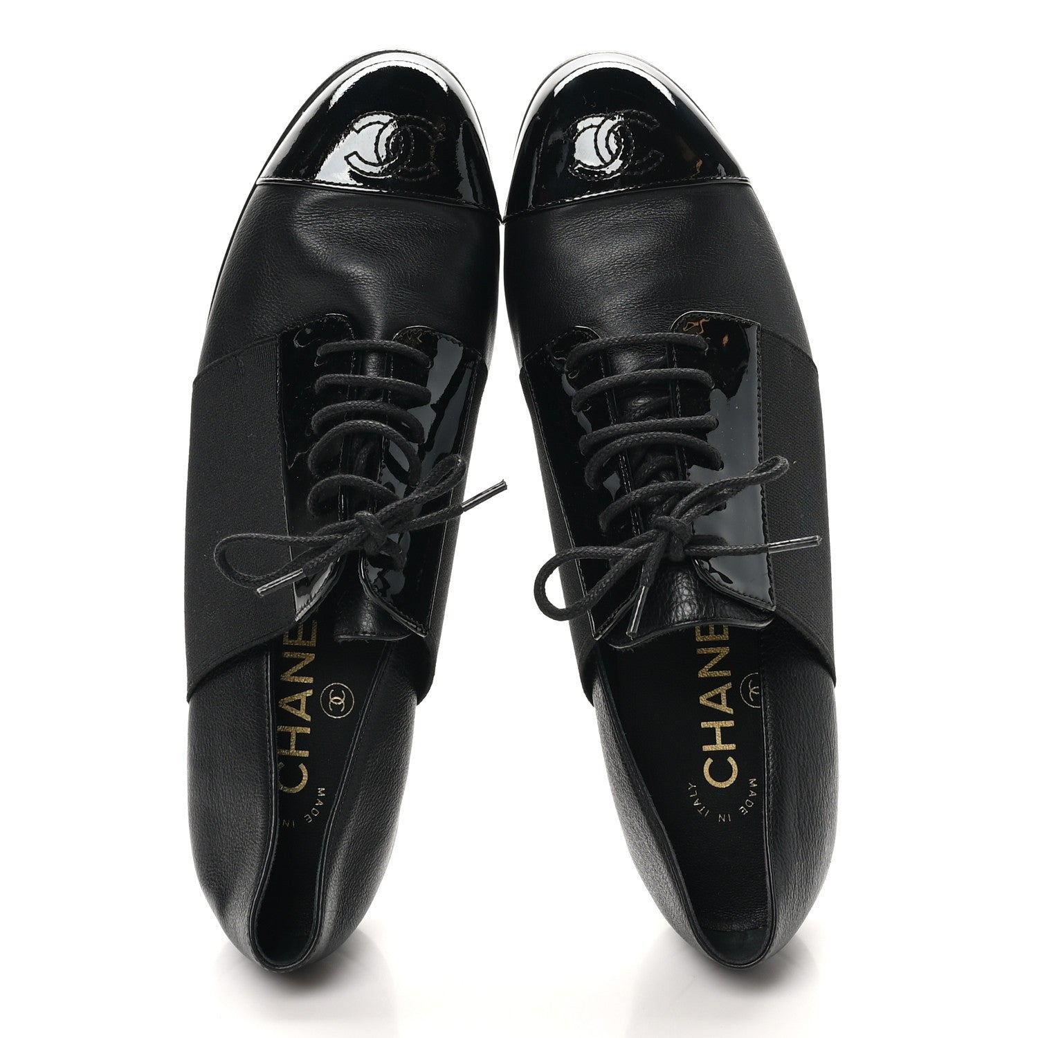 Chanel Goatskin Patent Womens CC Cap Toe Lace Up Oxfords 36.5 Black 2 of 10