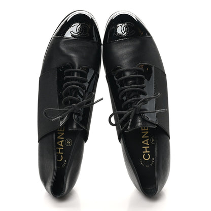 Chanel Goatskin Patent Womens CC Cap Toe Lace Up Oxfords 36.5 Black 2 of 10
