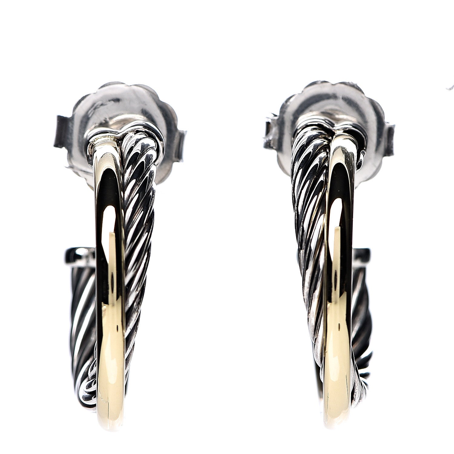 David Yurman Sterling Silver 18K Yellow Gold 23mm Crossover Cable Hoop Earrings 1 of 4