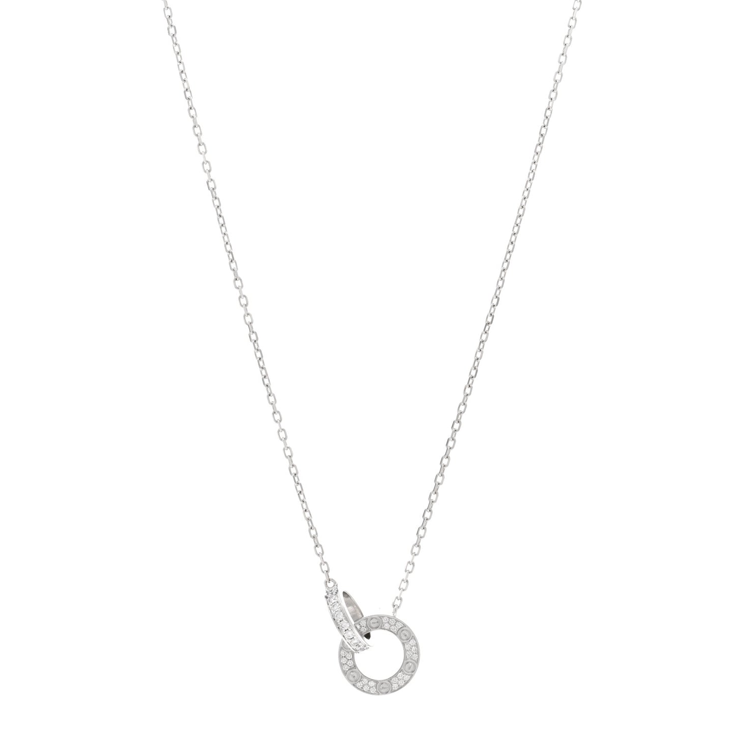 18K White Gold Diamond Interlocking LOVE Paved Necklace