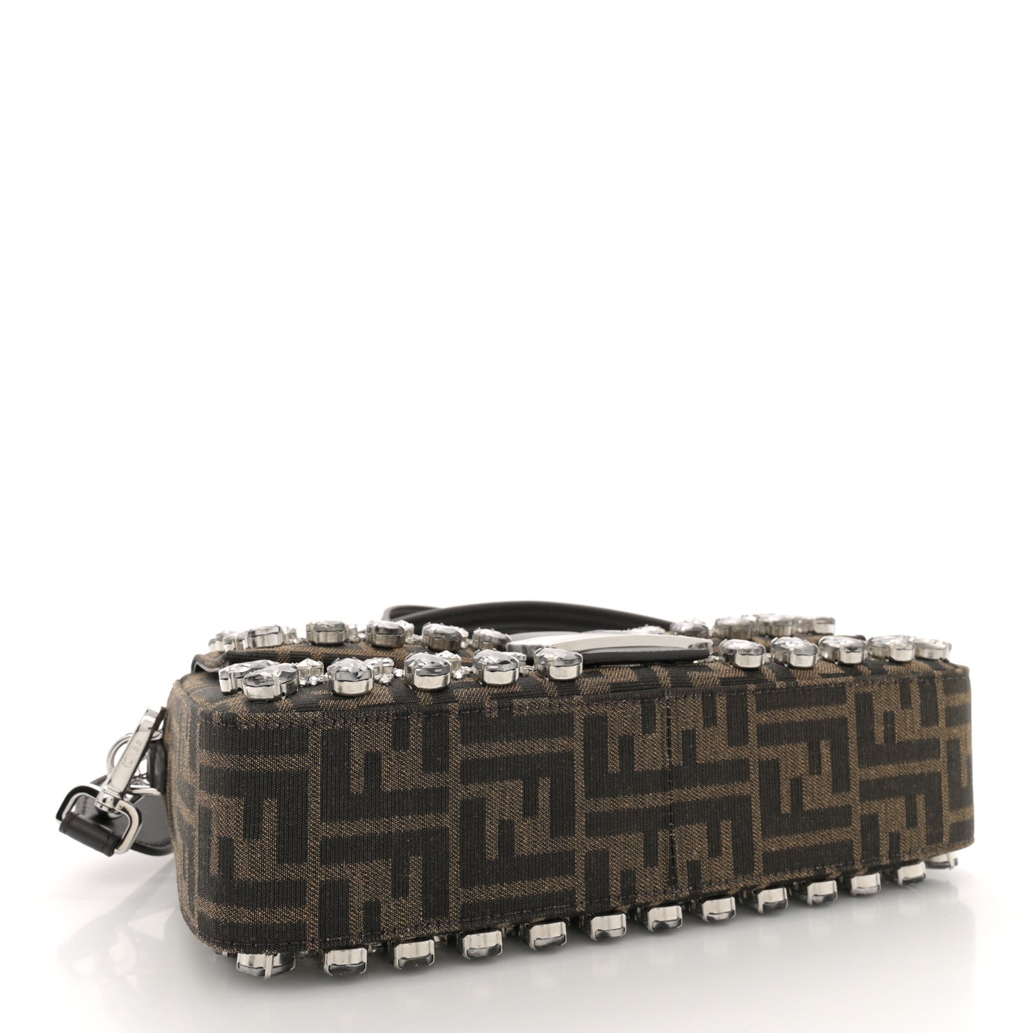 Fendi Fabric Jacquard FF 1974 Crystal Embellished Baguette Tobacco Moro Multicolor 4 of 10