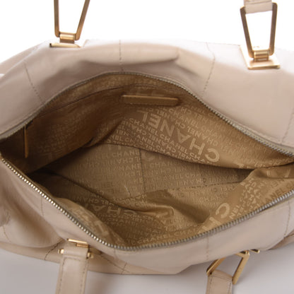 Chanel Caviar Square Stitched Bowler Tote Bag White 5 of 11
