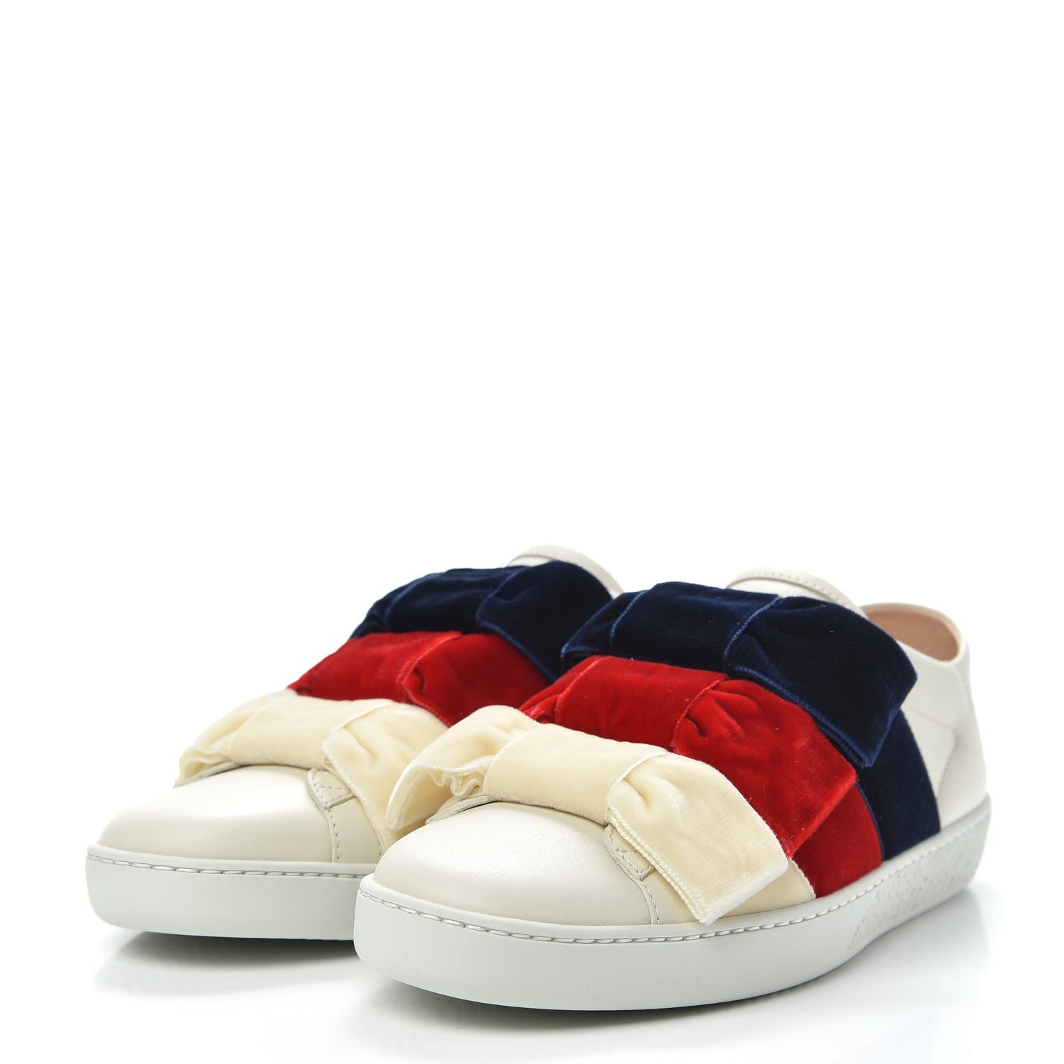 Gucci Calfskin Velvet Womens Bow Ace Sneakers 35.5 White 3 of 8