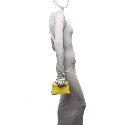 Hermes Chevre Mysore Horseshoe Mini Kelly Sellier 20 Lime Gris Perle 2 of 12