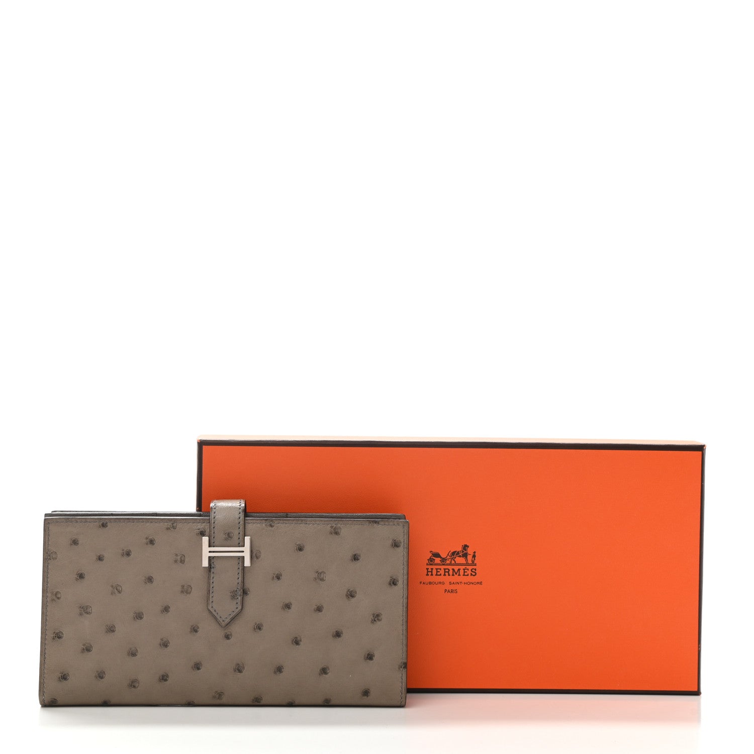 Hermes Ostrich Bearn Gusset Wallet Gris Tourterelle 8 of 8