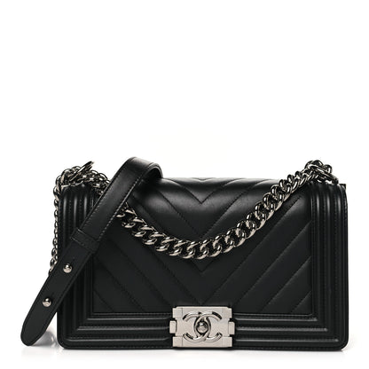 Chanel Calfskin Chevron Quilted Medium Boy Flap Black 1 of 11