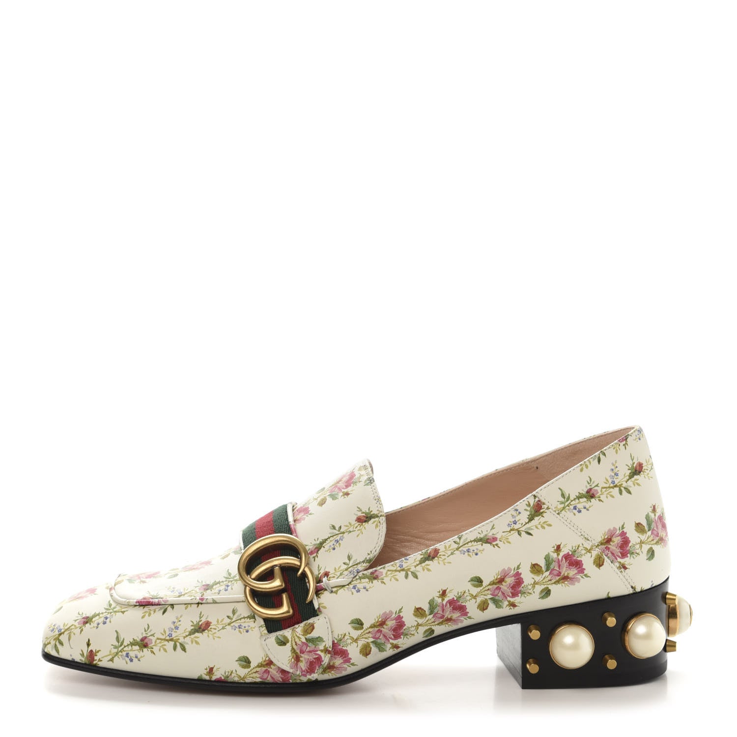 Gucci Calfskin Web Pearl Embellished Peyton Loafer 40.5 White 1 of 10