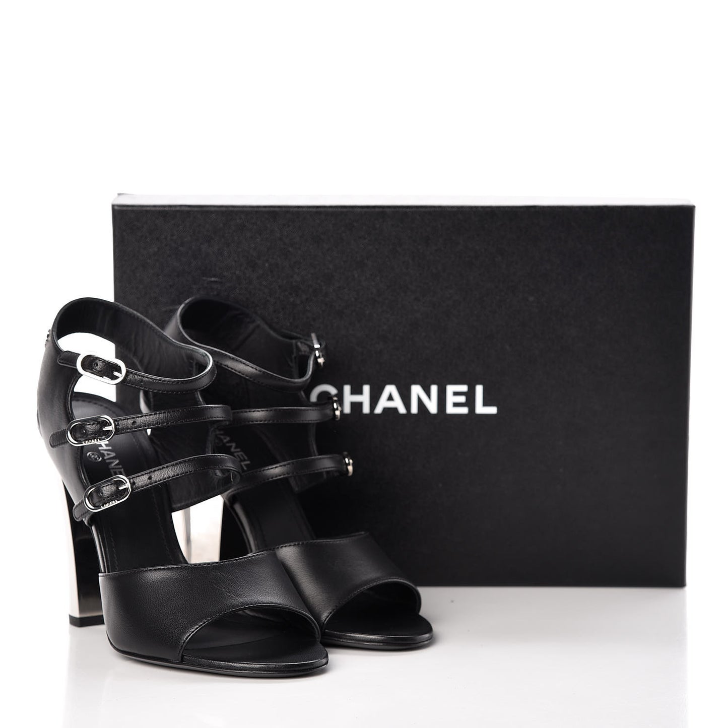 Lambskin CC Heel Sandals 37.5 Black