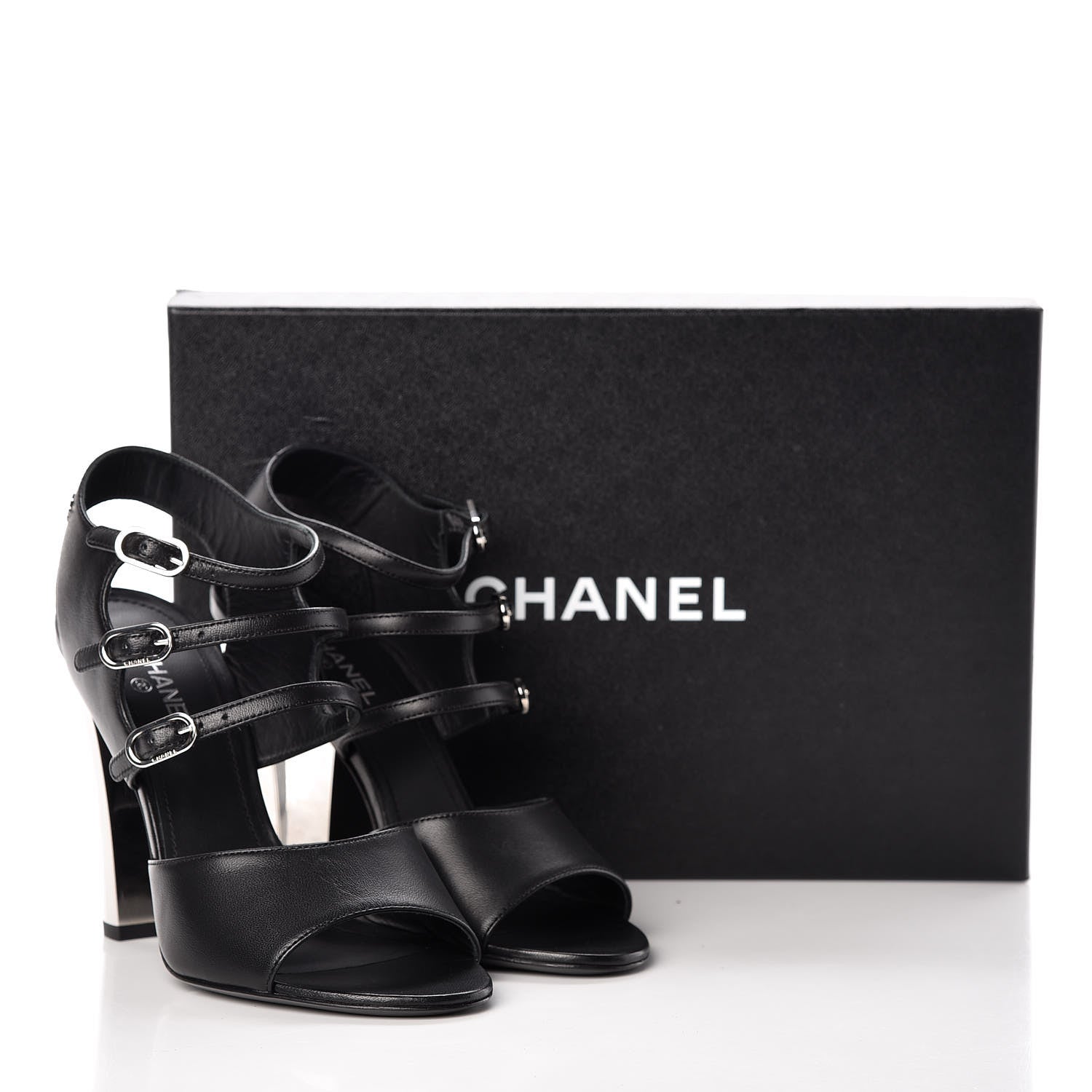 Chanel Lambskin CC Heel Sandals 37.5 Black 9 of 9