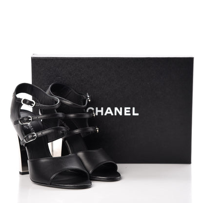 Chanel Lambskin CC Heel Sandals 37.5 Black 9 of 9