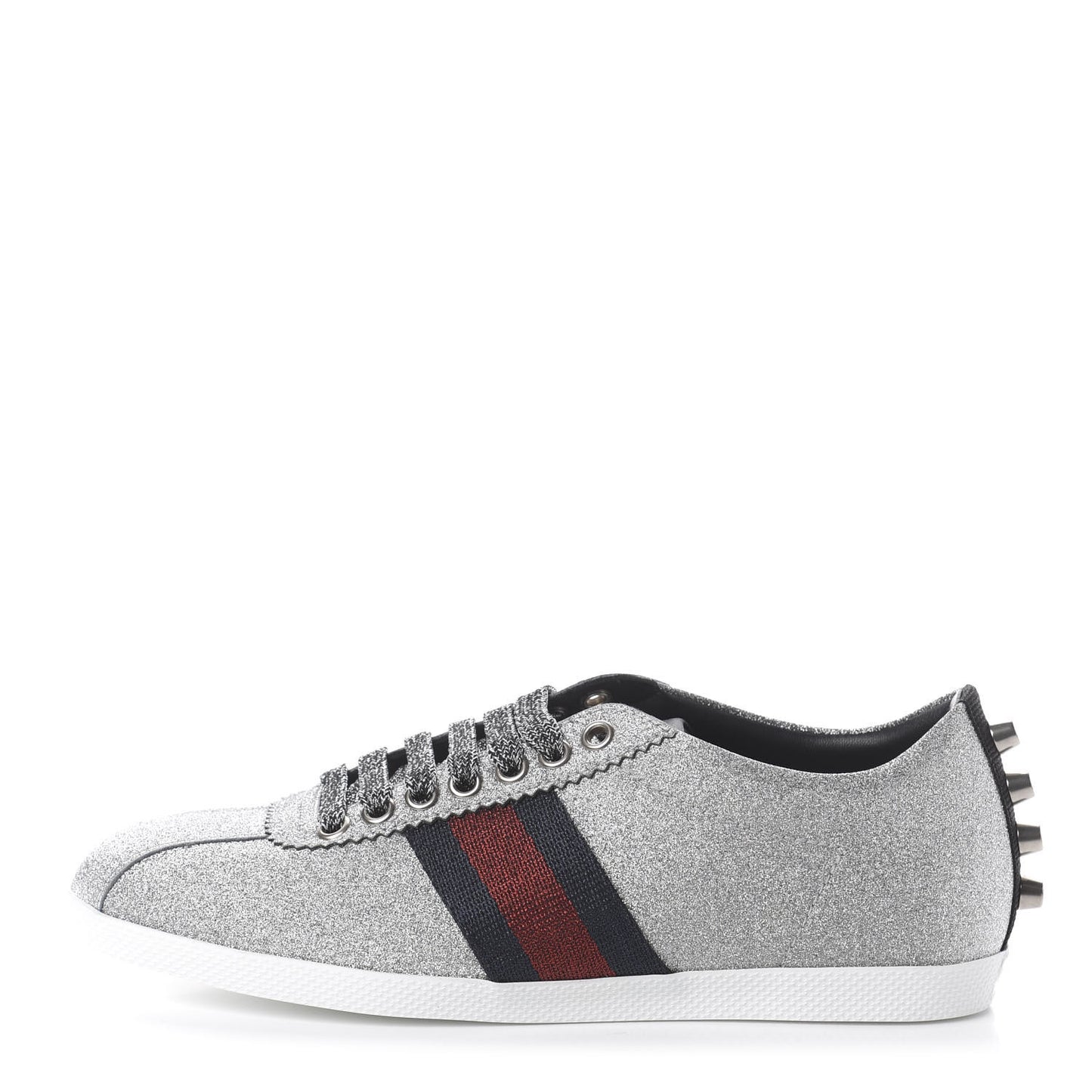 Glitter Fabric Studded Web Womens Sneakers 36.5 Silver