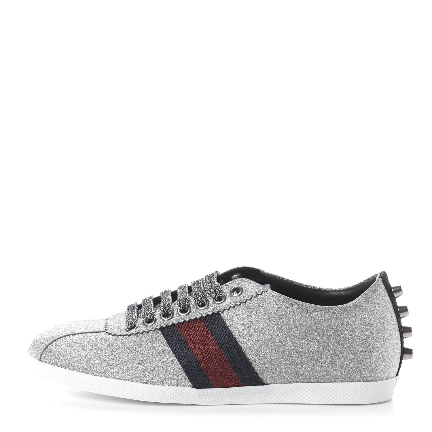 Gucci Glitter Fabric Studded Web Womens Sneakers 36.5 Silver 1 of 8