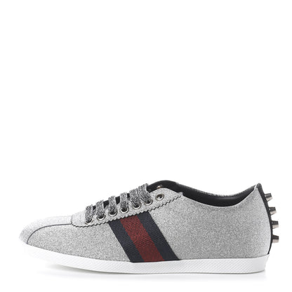 Gucci Glitter Fabric Studded Web Womens Sneakers 36.5 Silver 1 of 8