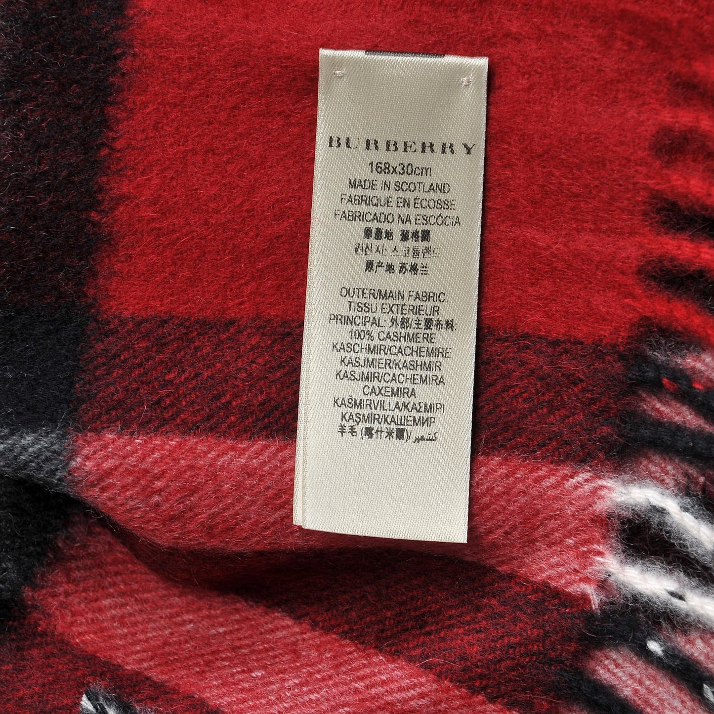 Cashmere Giant Heritage Check Fringe Scarf Red