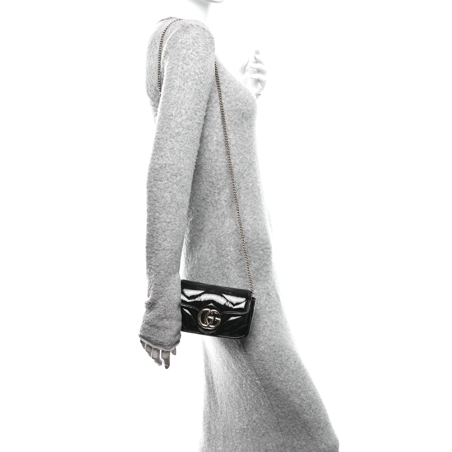 Patent Lambskin Matelasse Super Mini GG Marmont Shoulder Bag Black