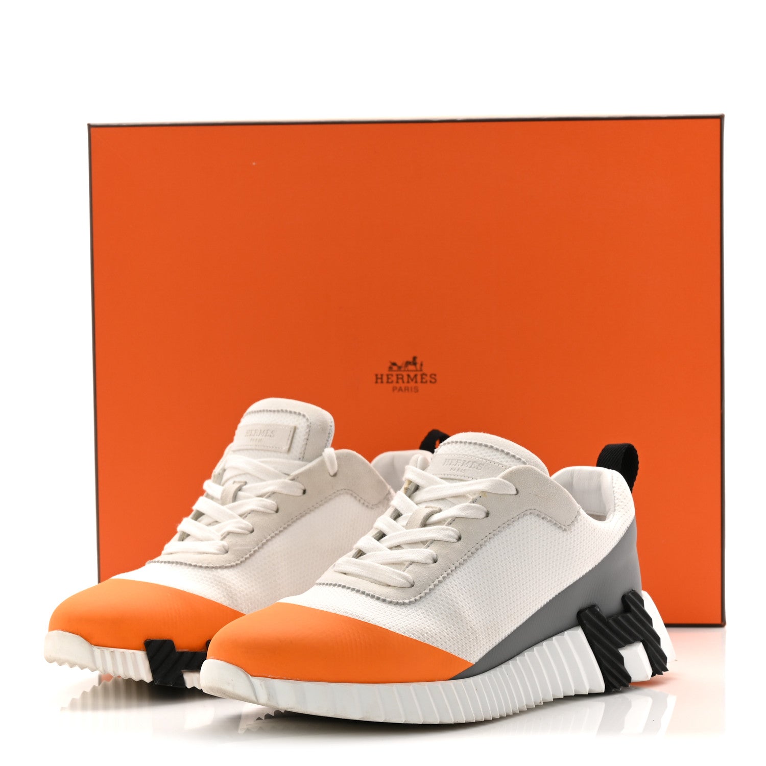 Hermes Graphic Mesh Suede Goatskin Womens Bouncing Sneakers 37 Orange Multicolor 10 of 10