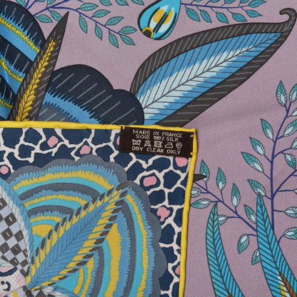 Hermes Silk Flowers of South Africa Scarf 90 Parme Turquoise Jaune 7 of 7