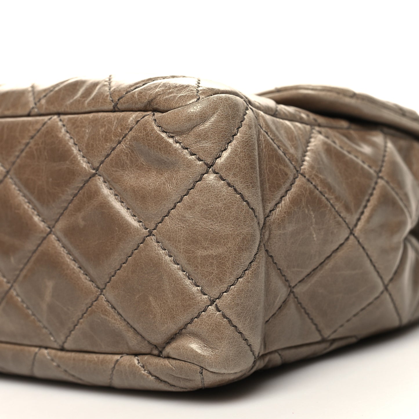 Glazed Calfskin Castle Rock Medium Flap Dark Beige