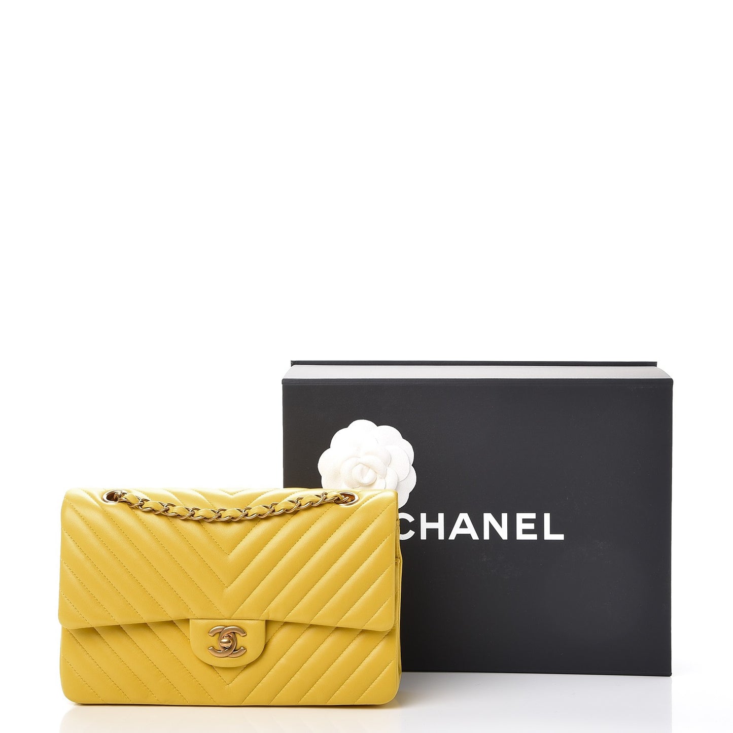 Lambskin Chevron Quilted Medium Double Flap Yellow