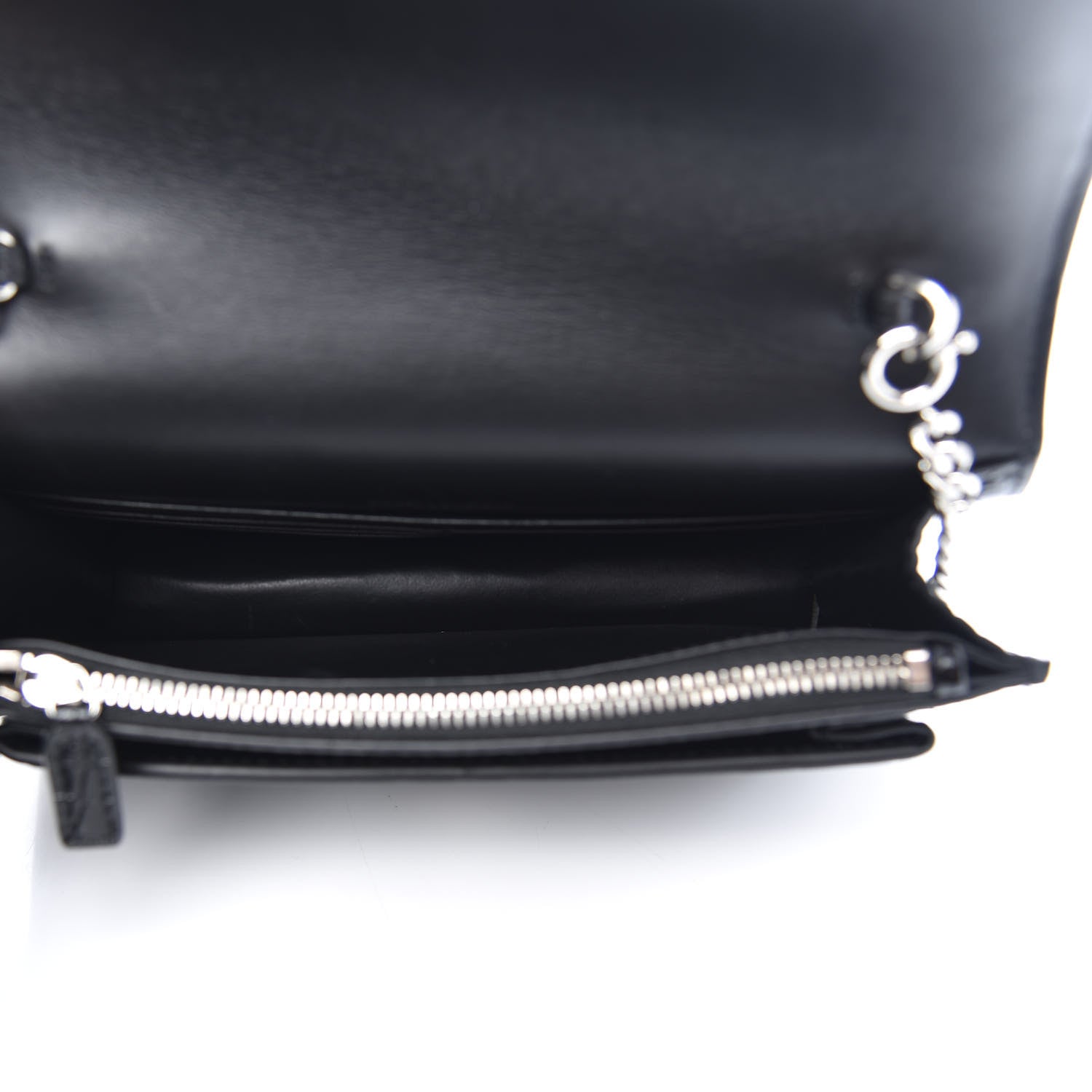 Saint Laurent Calfskin Crocodile Embossed Monogram Sunset Top Handle Chain Wallet Black 5 of 12