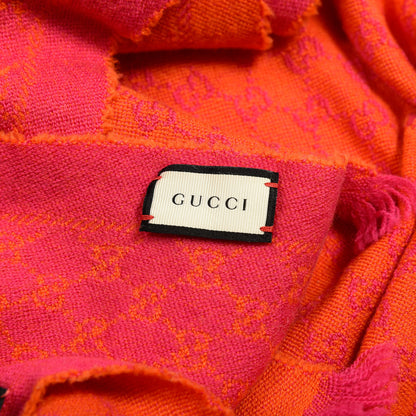 Gucci Wool GG Monogram Reversible New Sten Fringe Scarf Orange Pink 4 of 5