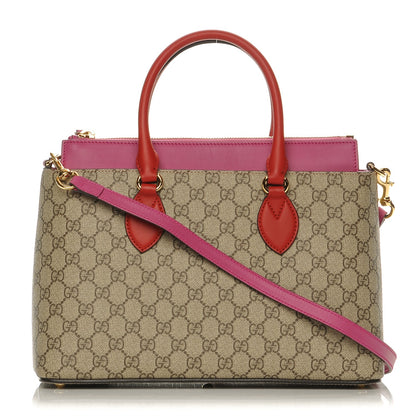 Gucci GG Supreme Monogram Moon Calfskin Small Zip Top Tote Beige Ebony Hibiscus Red New Rosette 1 of 7