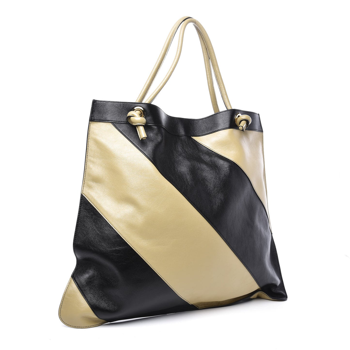 Smooth Calfskin Diagonal Striped Zumi Tote Black Beige