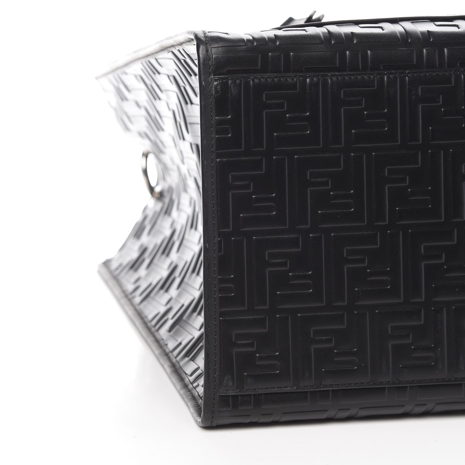 Fendi Vitello Century Wicker FF 1974 Embossed Large Runaway Shopper Tote Black 8 of 9