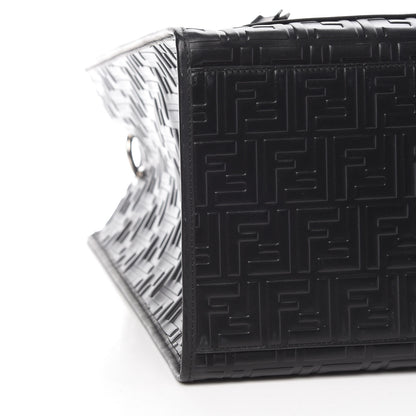 Fendi Vitello Century Wicker FF 1974 Embossed Large Runaway Shopper Tote Black 8 of 9