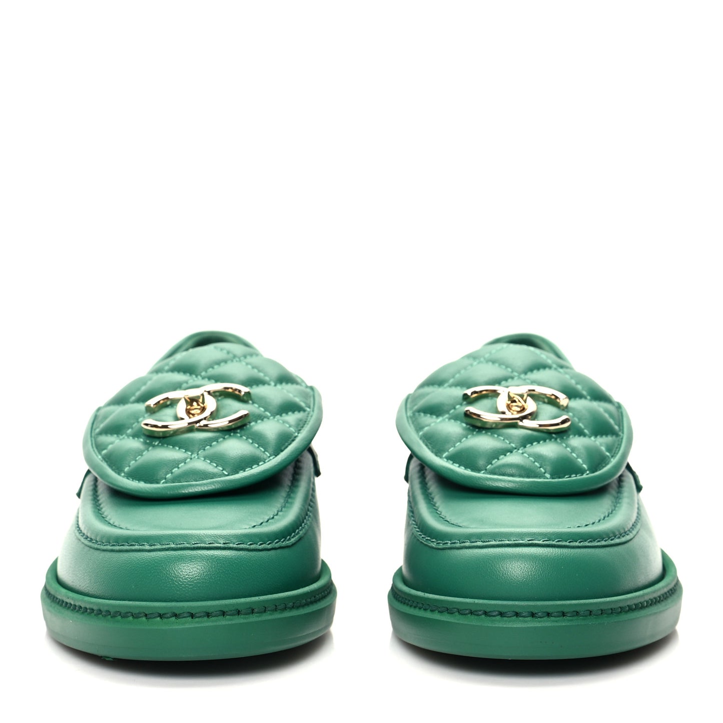 Lambskin Quilted CC Turnlock Loafers 38.5 Green