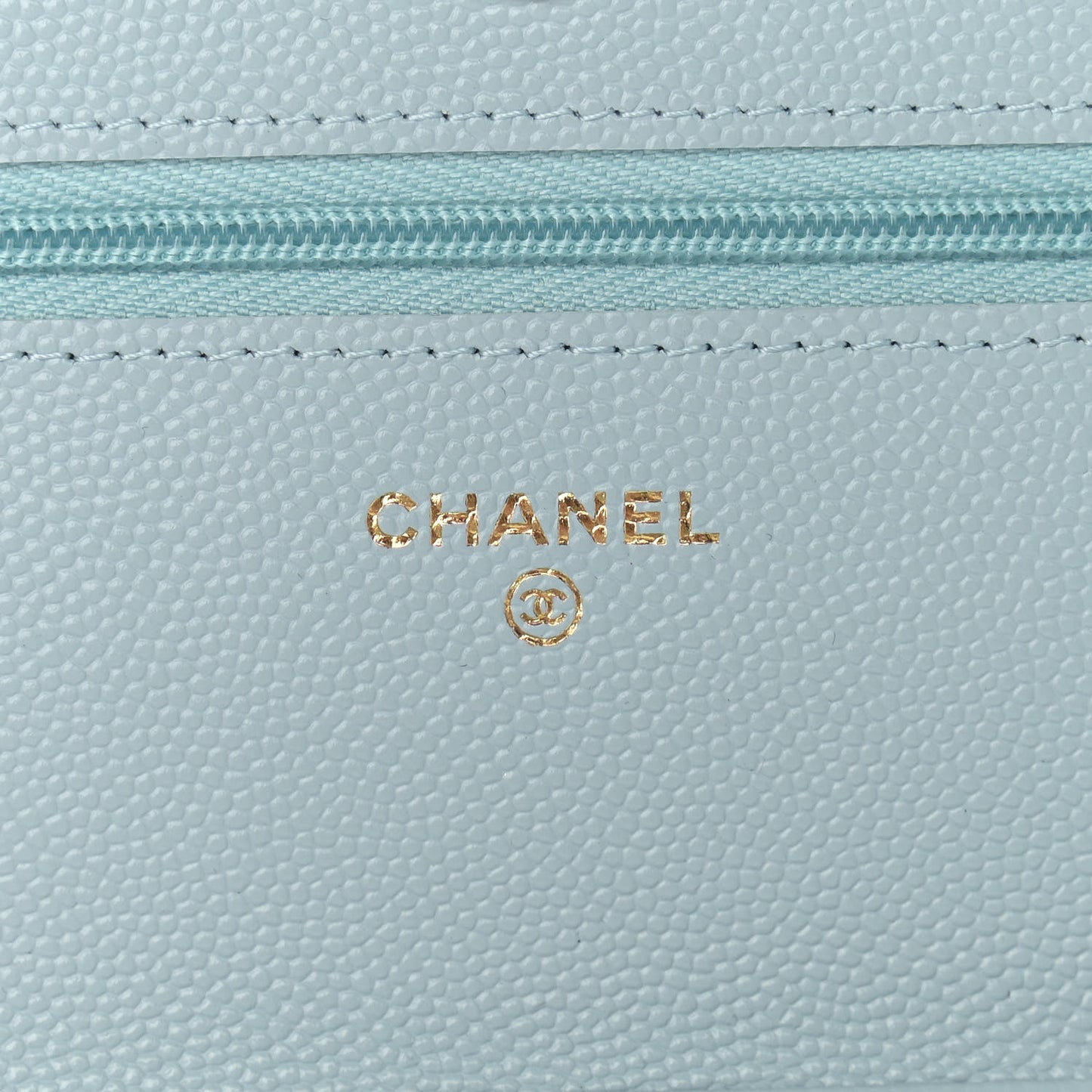 Caviar Quilted Wallet On Chain WOC Light Blue