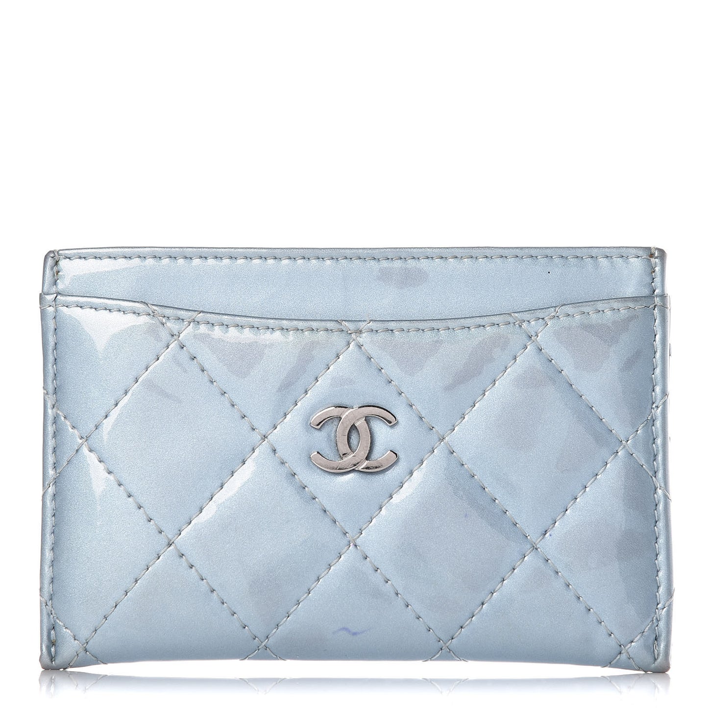 Patent Calfskin Quilted Card Holder Light Blue