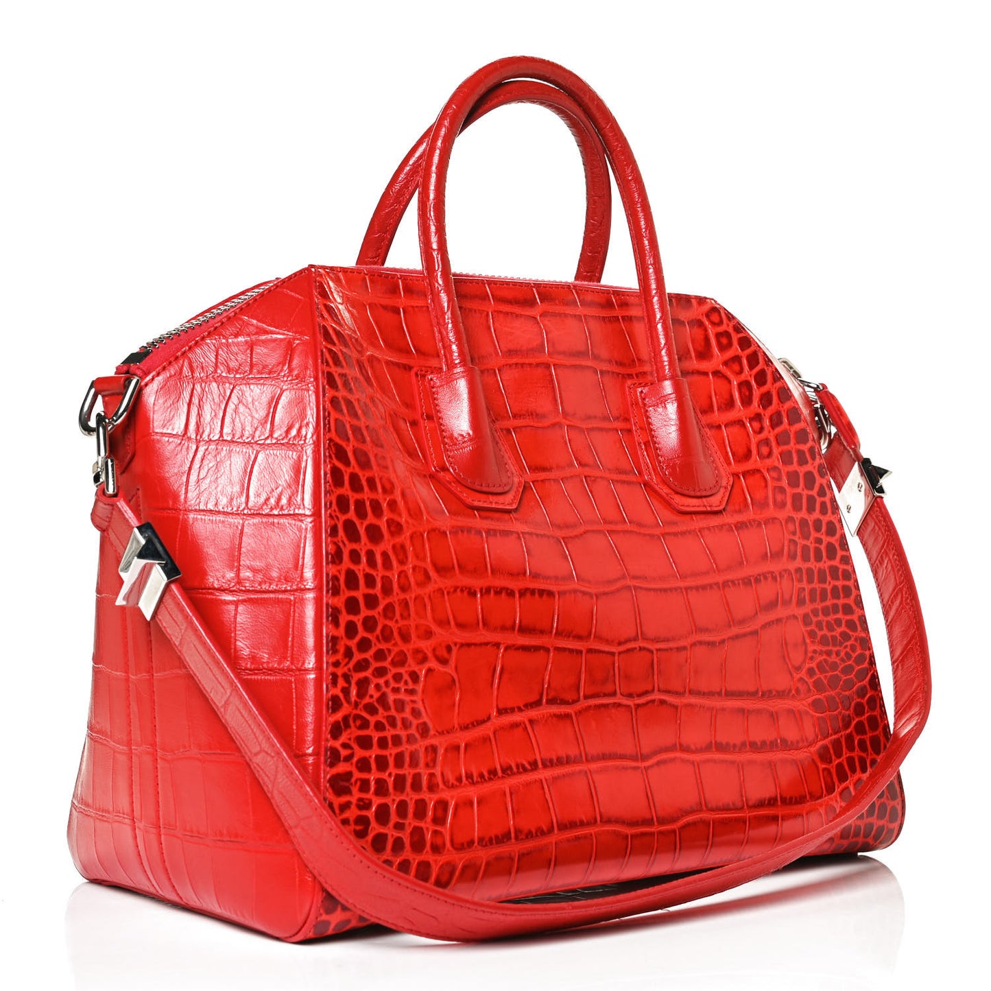 Calfskin Crocodile Embossed Medium Antigona Red
