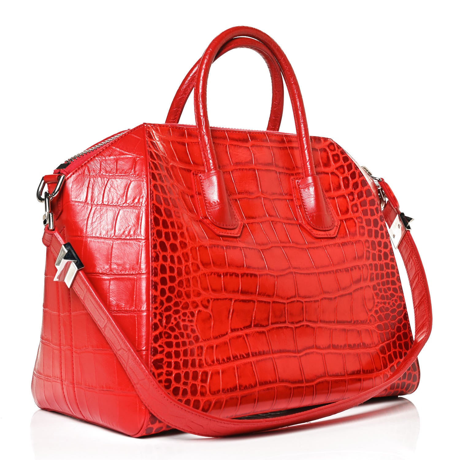 Givenchy Calfskin Crocodile Embossed Medium Antigona Red 3 of 14